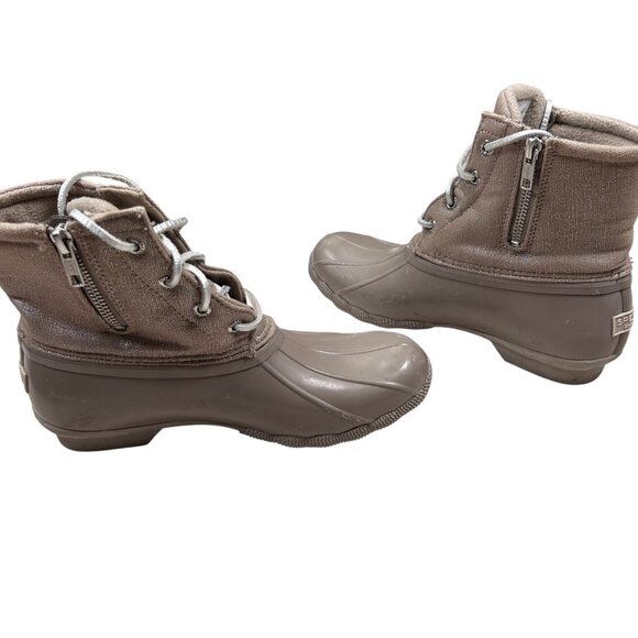 Sperry Saltwater Duck Booties 7 Women Boots Neutral Insulated Lace Up Country - Picture 4 of 9